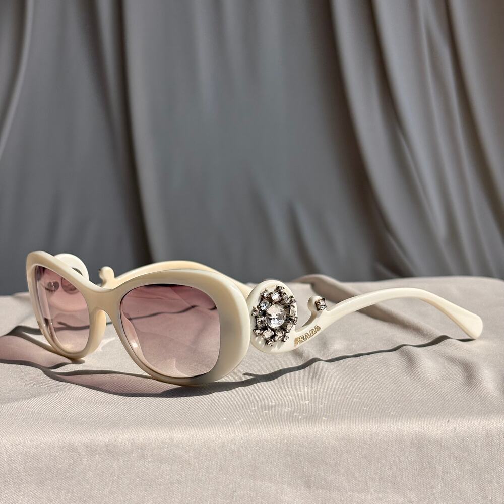 Prada Crystal Absolute Collection 33P Minimal Baroque Sunglasses White Crystal - Picture 11 of 16